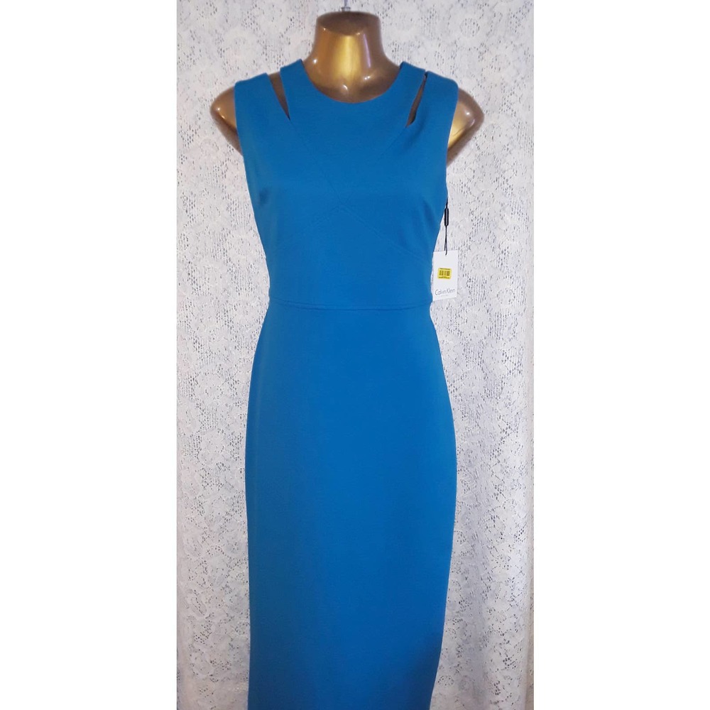 NWT Size 8 Calvin Klein Teal Blue Cutout Fitted Dress